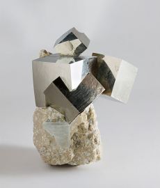 Image of a collection of pyrite crystals from Ampliación a Victoria Mine, Navajún, La Rioja, Spain, by JJ Harison