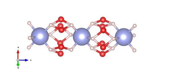 The large blue atoms are xenon, the pink are hydrogen and the red are oxygen. Image generated by the VESTA (Visualisation for Electronic and STructual analysis) software http://jp-minerals.org/vesta/en/ 