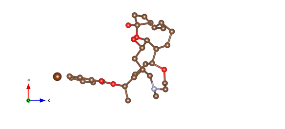 Batrachotoxin A from the poison dart frog Phyllobates aurotaenia. Carbon atoms in brown, oxygen atoms in red and nitrogen atoms in blue.