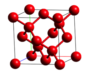 Silicon crystallises in a tetragonal, diamond structure, with space group Fd-3m.Image generated using Crystal Explorer 3.1, using data from the ICSD. Structure ID 60385.