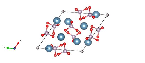 Red atoms are oxygen, light blue calcium, purple are phosphorus and the grey/white atoms are the hydroxyl positions. Image generated by the VESTA (Visualisation for Electronic and STructual analysis) software http://jp-minerals.org/vesta/en/