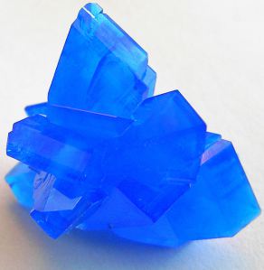 Image of a copper sulfate pentahydrate crystal, by Stephanb from http://en.wikipedia.org/wiki/File:Copper_sulfate.jpg