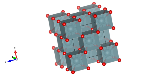 The light blue elements are uranium and the red are oxygen. Image generated by the VESTA (Visualisation for Electronic and STructural analysis) software http://jp-minerals.org/vesta/en/