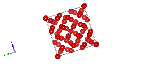 The structure of methane B, the red spheres are the carbon atoms found at the centre of the molecules. This was found with high-pressure x-ray synchrotron diffraction and unfortunately did not reveal the positions of the hydrogen atoms.