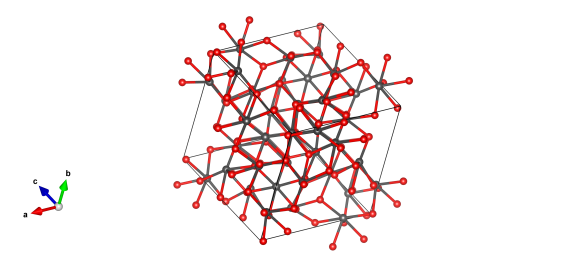 The structure of Einsteinium Sesquioxide - the red atoms are oxygen and the grey atoms represent Einsteinium.