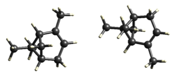 Pinene crystallises in an Orthorhombic P212121 space group. Graphics created using CrystalExplorer