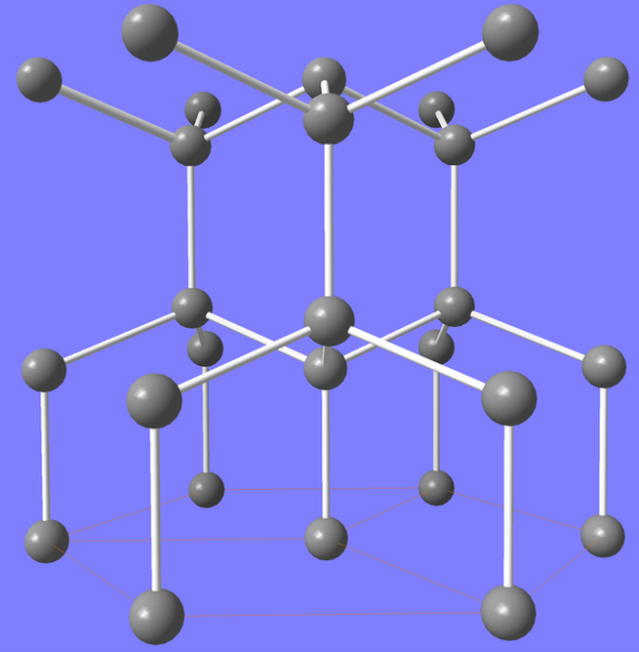 Crystal structure of lonsdaleite (hexagonal diamond) by Materialscientist