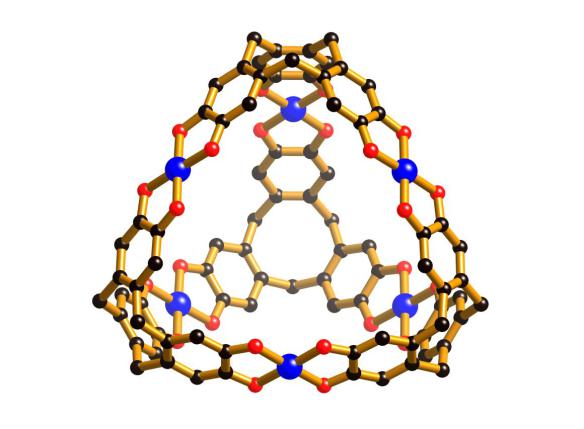 Figure 1. A ball and stick representation of a single [Cu6(ctc)4]12- tetrahedron. Hydrogen atoms have been omitted for clarity. Colour code: Oxygen red; Carbon back; Copper blue.