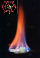 A burning methane hydrate chunk - inlay is a lattice of the clathrate. Image from the USGS. 
