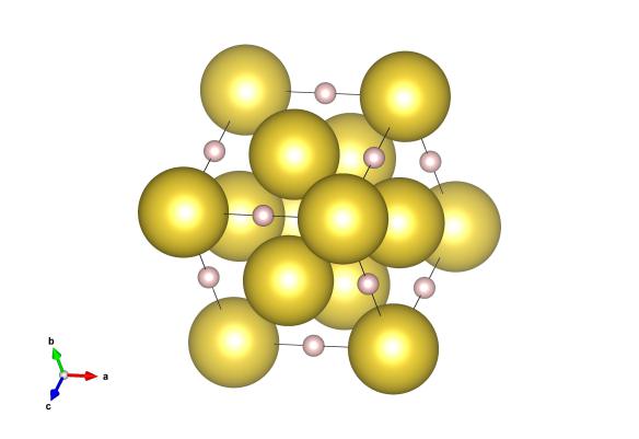 The structure of sodium hydride showing the relative scattering of the sodium (yellow) and hydrogen (pink) atoms.