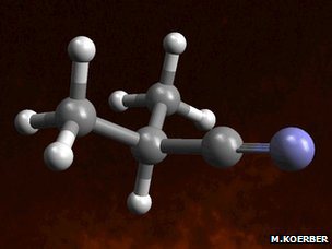 Image of the iso-propyl cyanide molecule recently detected 27,000 light years away. 