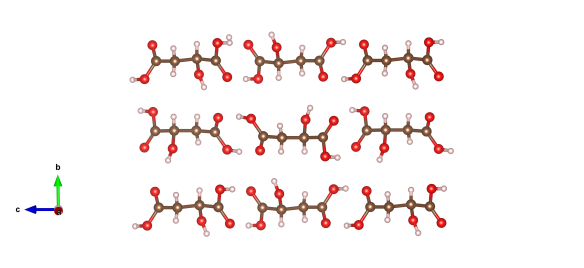 Oxygen are red, carbon brown and hydrogen pink atoms. Image generated by the VESTA (Visualisation for Electronic and STructural analysis) software http://jp-minerals.org/vesta/en/