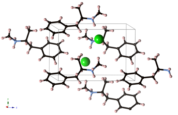 Dextromethamphetamine hydrochloride. Image generated using CrystalMaker: http://www.crystalmaker.com