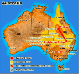 Figure 2. Opal deposits in Australia from www.opalauctions.com
