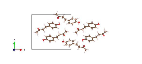 The crystal structure of the raspberry ketone molecule, drawn with VESTA.