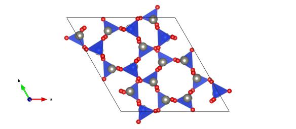 Light grey atoms are the zinc and the blue and red atoms make up the silicate units. Image generated by the VESTA (Visualisation for Electronic and STructual analysis) software http://jp-minerals.org/vesta/en/