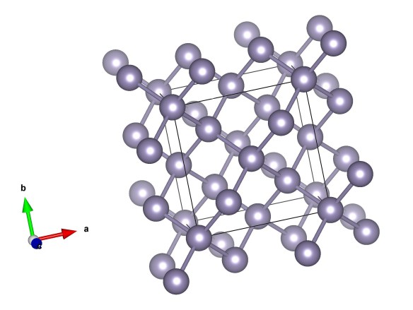 'Grey' or alpha tin the structure of tin at temperatures below -40oC Image generated by the VESTA (Visualisation for Electronic and STructual analysis) software http://jp-minerals.org/vesta/en/